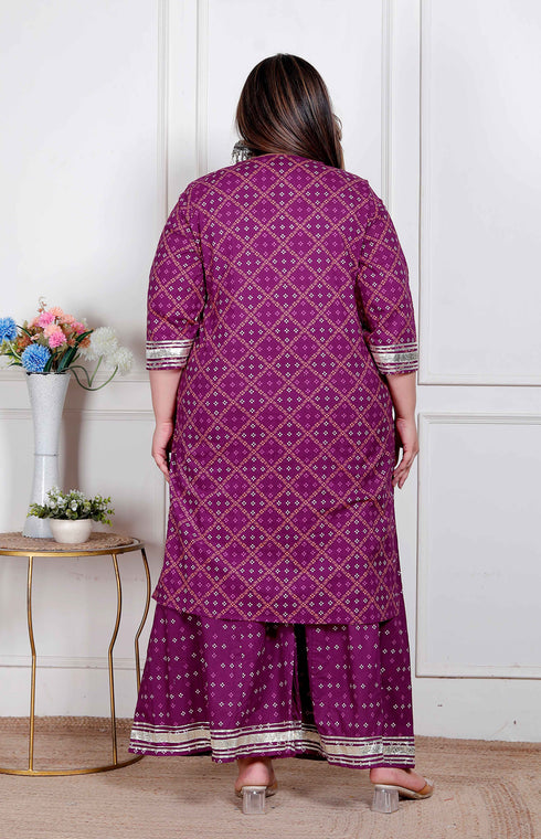 Miravan Plus Size Women cotton Magenta gota work Kurta with Flared Palazzo