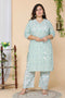 Miravan Womens Plus Size Green Floral Printed Cotton Kurta With Palazzo Set
