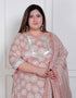 Miravan Plus Size Women Brown Floral Printed Cotton Straight ethnic Kurta with Palazzo and Dupatta