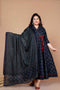 Miravan WomenS Plus Size Abstract Printed and Tasseles Angrakha Kurta With Blue Dupatta Set