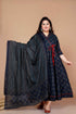 Miravan WomenS Plus Size Abstract Printed and Tasseles Angrakha Kurta With Blue Dupatta Set