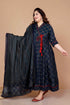 Miravan WomenS Plus Size Abstract Printed and Tasseles Angrakha Kurta With Blue Dupatta Set