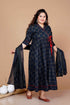 Miravan WomenS Plus Size Abstract Printed and Tasseles Angrakha Kurta With Blue Dupatta Set