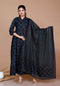 Miravan WomenS Abstract Printed and Tasseles Angrakha Kurta With Blue Dupatta Set