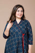 Miravan Womens Plus Size Navy Blue Printed Angrakha Kurta