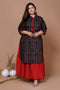 Miravan Womens Plus Size Black Printed Pure Cotton Kurta With Skirt