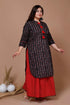 Miravan Womens Plus Size Black Printed Pure Cotton Kurta With Skirt