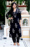 Miravan Womens Cotton Gota Patti Black Floral Printed Straight Kurta Palazzo Set