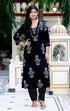 Miravan Womens Cotton Gota Patti Black Floral Printed Straight Kurta Palazzo Set
