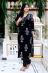 Miravan Womens Cotton Gota Patti Black Floral Printed Straight Kurta Palazzo Set