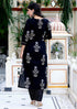 Miravan Womens Cotton Gota Patti Black Floral Printed Straight Kurta Palazzo With Dupatta Set