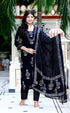 Miravan Womens Cotton Gota Patti Black Floral Printed Straight Kurta Palazzo With Dupatta Set