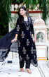 Miravan Womens Cotton Gota Patti Black Floral Printed Straight Kurta Palazzo With Dupatta Set