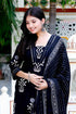 Miravan Womens Cotton Gota Patti Black Floral Printed Straight Kurta Palazzo With Dupatta Set