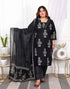 Miravan Womens Plus Size Cotton Gota Patti Black Floral Printed Straight Kurta Palazzo With Dupatta Set