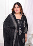 Miravan Womens Plus Size Cotton Gota Patti Black Floral Printed Straight Kurta Palazzo With Dupatta Set