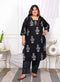 Miravan Womens Plus Size Cotton Gota Patti Black Floral Printed Straight Kurta Palazzo Set