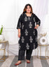 Miravan Womens Plus Size Cotton Gota Patti Black Floral Printed Straight Kurta Palazzo Set