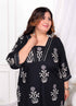 Miravan Womens Plus Size Cotton Gota Patti Black Floral Printed Straight Kurta Palazzo Set