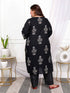 Miravan Womens Plus Size Cotton Gota Patti Black Floral Printed Straight Kurta Palazzo Set