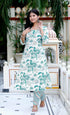 Miravan Womens Light Green Scenic Birds And Leaf Straight Pakistani Style Kurta And Palazzo