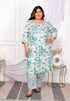 Miravan Womens Plus Size Cotton Light Green Scenic Birds And Leaf Floral Printed Straight Pakistani Style Kurta And Palazzo