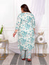 Miravan Womens Plus Size Cotton Light Green Scenic Birds And Leaf Floral Printed Straight Pakistani Style Kurta And Palazzo