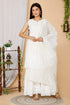 Miravan Womens Beige Embroidered Chikankari Cotton Kurti and Sharara With Dupatta
