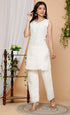 Miravan Womens Beige Floral Embroidered Pure Cotton Sleevless Kurti