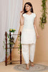 Miravan Womens Beige Floral Embroidered Pure Cotton Sleevless Kurti