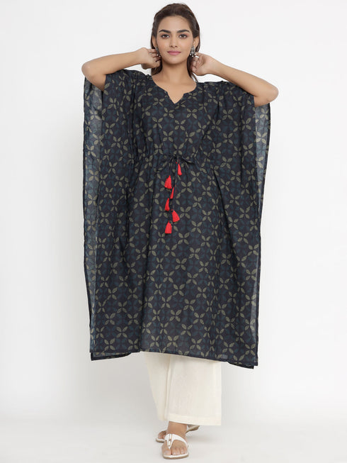 Miravan Womens Applique Printed Cotton Kaftan Kurta