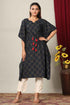 Miravan Womens Blue Floral Printed Cotton Kaftan Kurta
