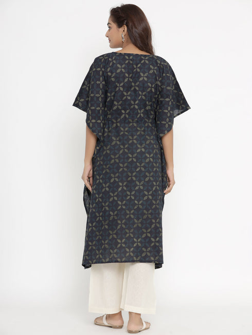 Miravan Womens Applique Printed Cotton Kaftan Kurta