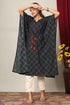 Miravan Womens Blue Floral Printed Cotton Kaftan Kurta