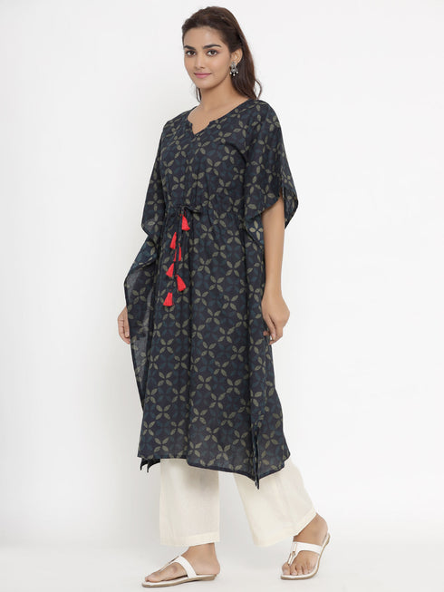 Miravan Womens Applique Printed Cotton Kaftan Kurta