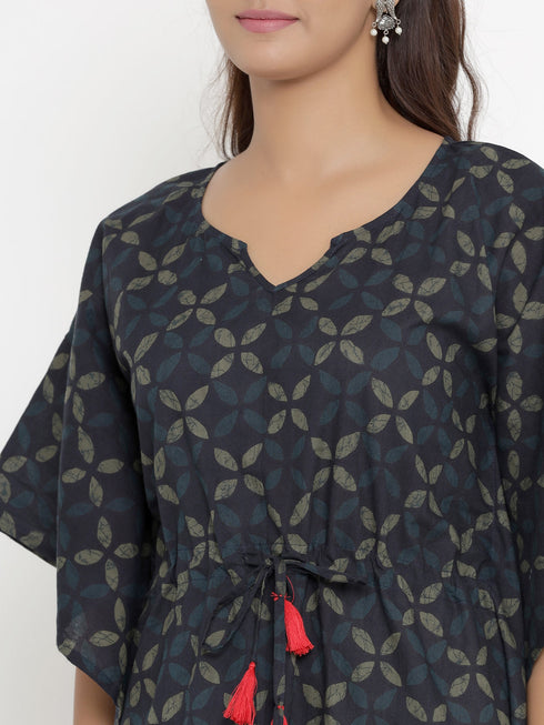 Miravan Womens Applique Printed Cotton Kaftan Kurta