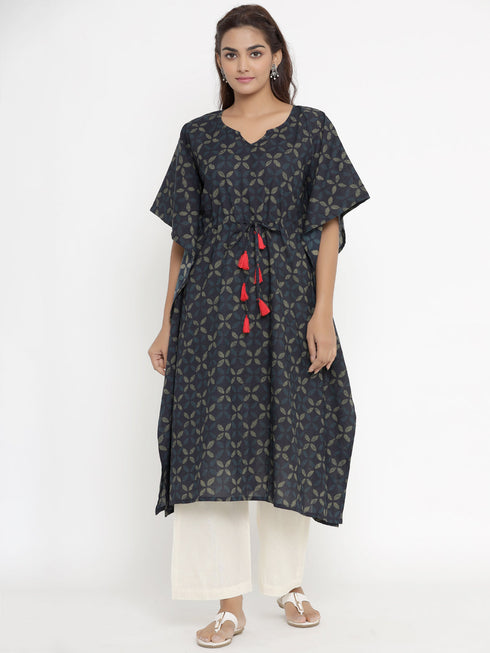 Miravan Womens Applique Printed Cotton Kaftan Kurta