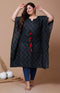 Miravan Womens Plus Size Navy Blue Printed Flared Sleeves Kaftan