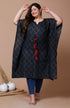 Miravan Womens Plus Size Navy Blue Printed Flared Sleeves Kaftan