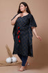 Miravan Womens Plus Size Navy Blue Printed Flared Sleeves Kaftan