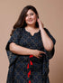 Miravan Womens Plus Size Navy Blue Printed Flared Sleeves Kaftan