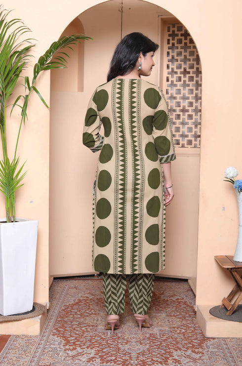 Miravan Womens Polka Dot Printed V Neck Kurta with Palazzo and Dupatta Set