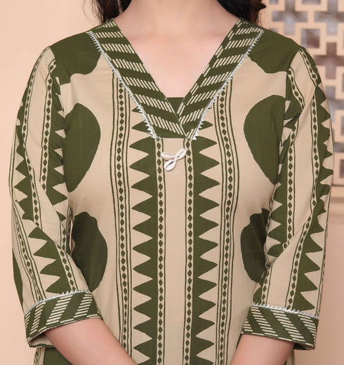 Miravan Womens Polka Dot Printed V Neck Kurta with Palazzo and Dupatta Set