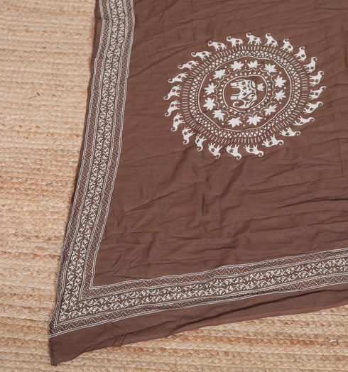 Miravan Womens Animal Print Cotton Brown Stitched Kurta Palazzo With Dupatta set