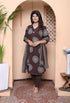 Miravan Womens Animal Print Cotton Brown Stitched Kurta Palazzo With Dupatta set