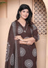 Miravan Womens Animal Print Cotton Brown Stitched Kurta Palazzo With Dupatta set