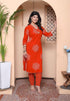 Miravan Womens Orange Floral Print Straight Kurta with Palazzo