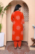 Miravan Womens Orange Floral Print Straight Kurta with Palazzo