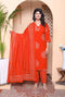 Miravan Womens floral printed Straight Fit Kurta with Palazzo and Dupatta Orange