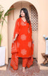 Miravan Womens floral printed Straight Fit Kurta with Palazzo and Dupatta Orange